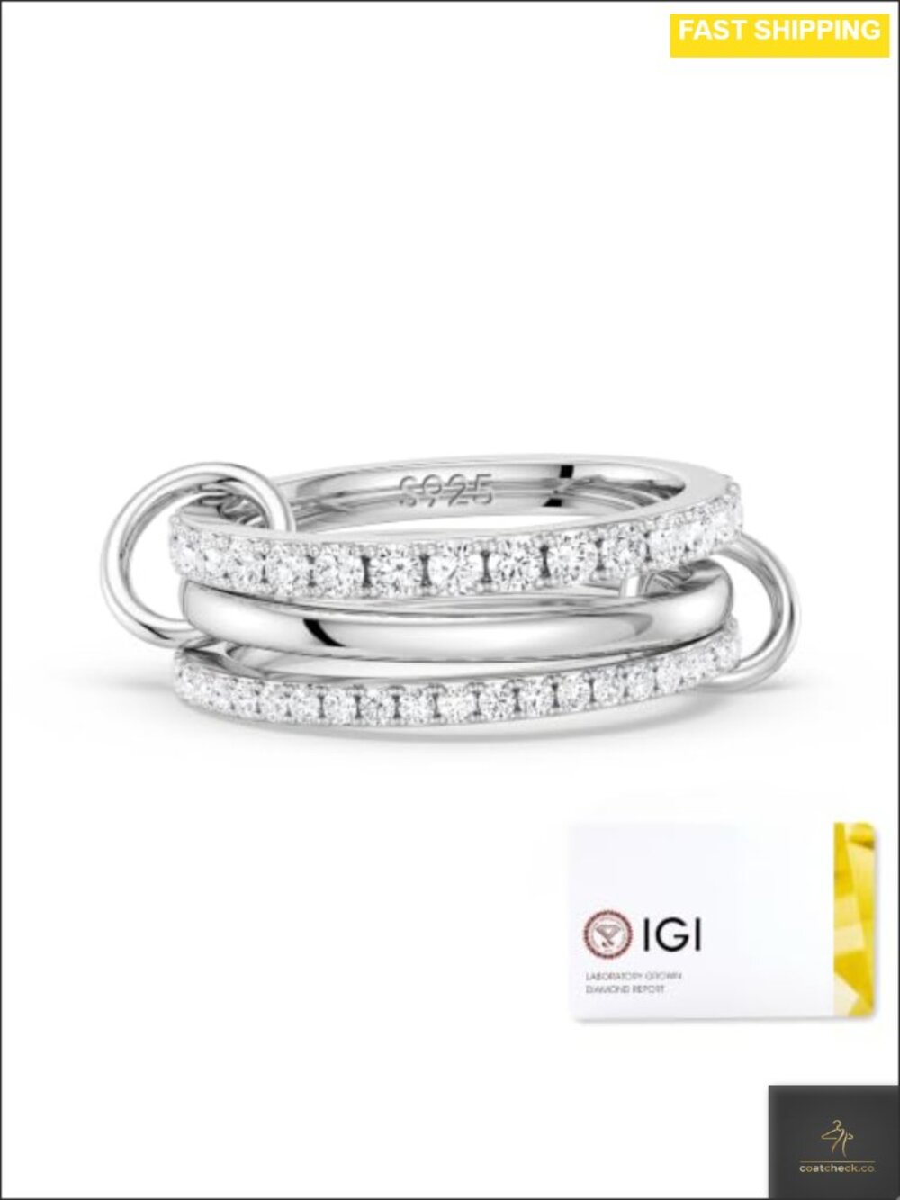IGI Certified Moissanite Ring Set 3 Stackable Rings 925 Sterling Silver